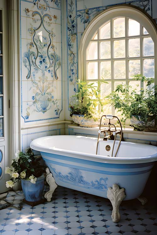 Baño chic azulejos azules