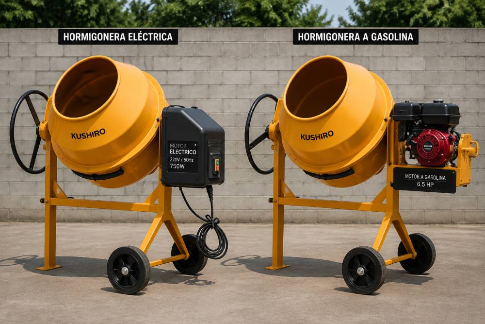 Diferencia de hormigoneras, gasolina y eléctrica